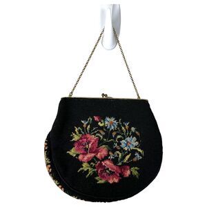 Vintage Mini Tapestry Gold Chain Top Handle Kisslock Kiss Lock Bag